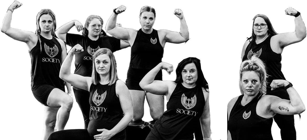 Valkyrie Society members flexing together in matching tanks